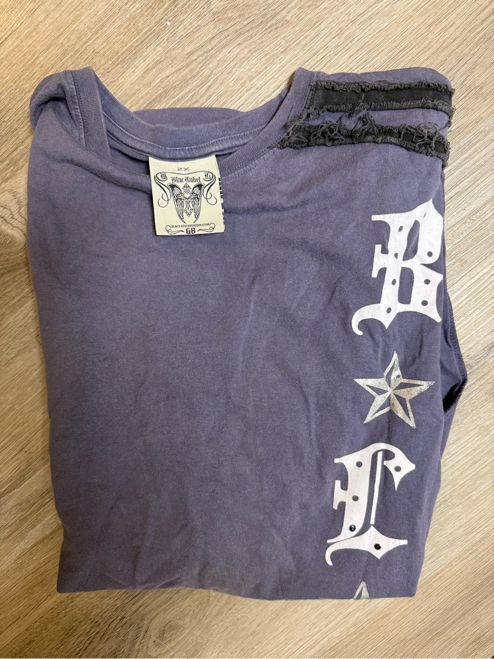 Black Label Purple Short Sleeve Graphic Tee with Stars